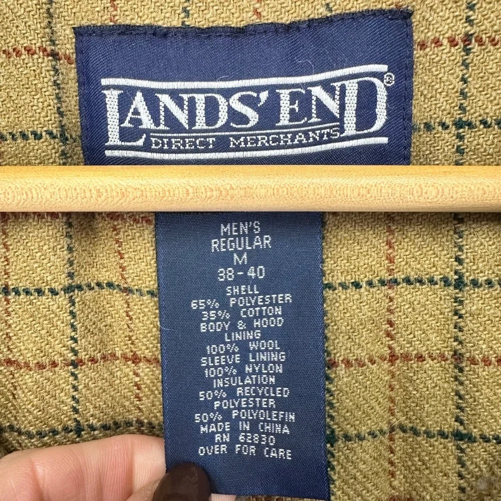Vintage‎ Lands' End Barn Coat Mens Medium Blue Wool Flannel Lined Chore Jacket